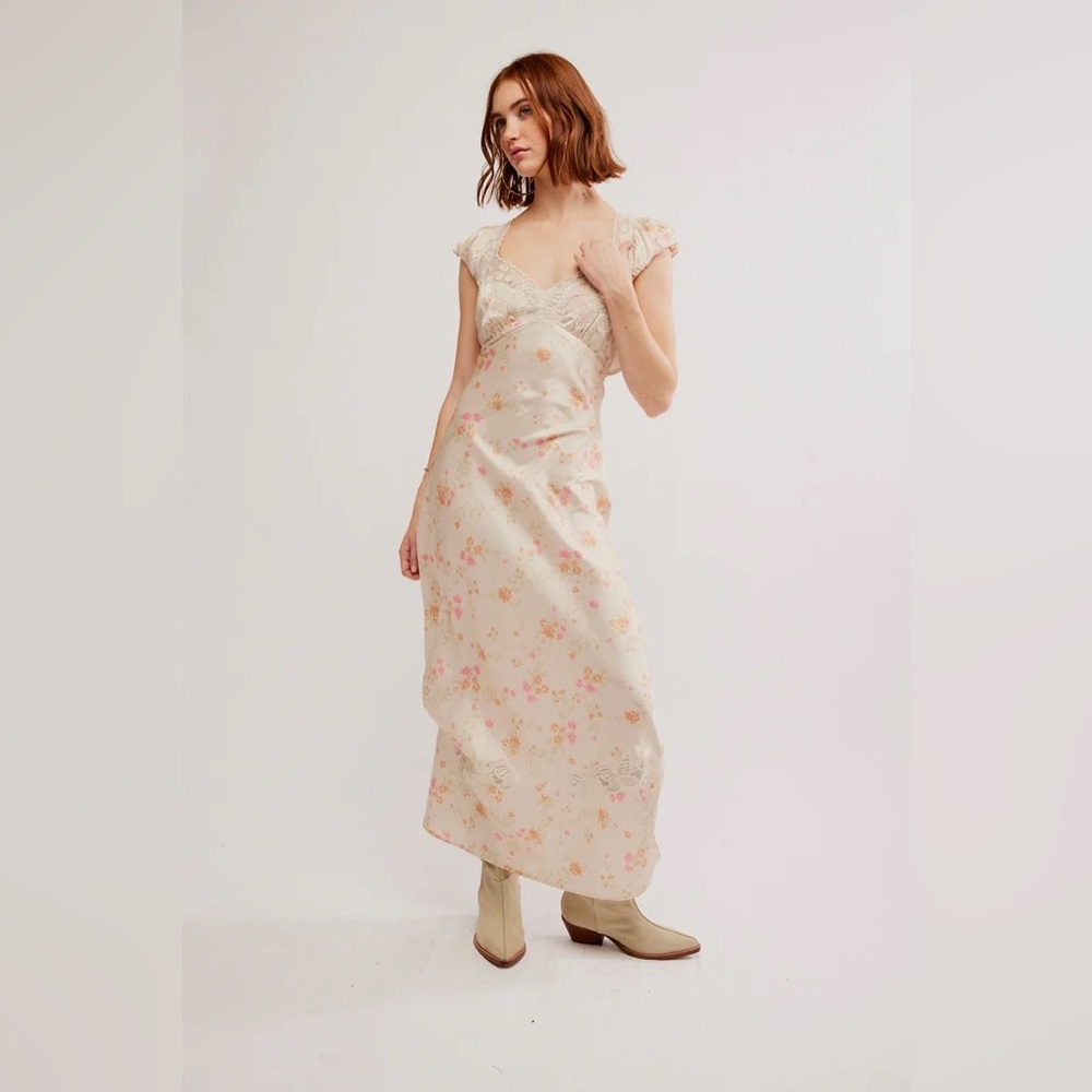 NWOT FREE PEOPLE - BUTTERFLY BABE MAXI DRESS IN CREAM COMBO